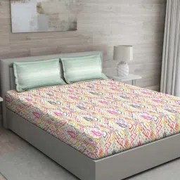 GM 'Regal' Multicolor Cotton 144 TC Double Bedsheet with 2 Pillow Covers-image-15