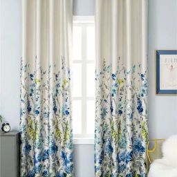 Urban Space Blue & White Polyester 9 Ft. Long Door Curtain With Stainless Steel Rings-12