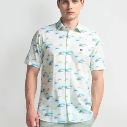 arrow sport Arrow Sports Green Cotton Regular Fit Printed Shirt-picture-46