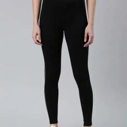 Go Colors! Black Cotton Striped Sports Tights-image-47