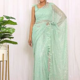 Label Kanupriya Mint Green Shimmer Saree-image-82