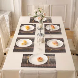 Myntra Elegant Homes Brown 6-Pcs Striped Heat Resistant Rectangle Shape Table Placemats-44