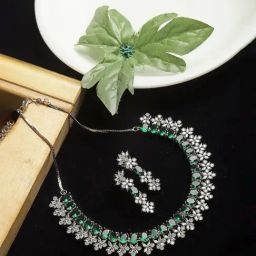 Zeneme Rhodium Plated AD Studded Jewellery Set-image-45