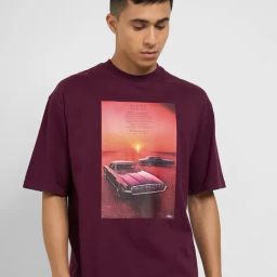 Sf Jeans By Pantaloons Maroon Cotton Loose Fit Printed T-Shirt-picture-47