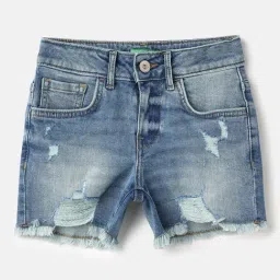 United Colors of Benetton Girls Blue Poly Cotton Solid Shorts-picture-3