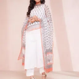 Fabindia White & Coral Printed Dupatta-picture-26