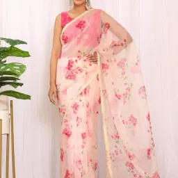 Label Kanupriya Cream Floral Bougainvillea Saree with Sequinned Shibori Blouse-image-5