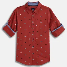 Allen Solly Boys Red Cotton Printed Shirt-picture-6