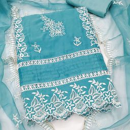 SHADOW & SAINING Floral Embroidered Thread Work Organza Semi-Stitched Dress Material-picture-29