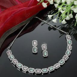 Zeneme Rhodium Plated AD Studded Jewellery Set-image-11