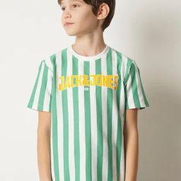 Jack & Jones Junior Green & White Striped T-Shirt-image-37