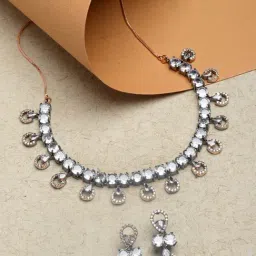 Zeneme Rose Gold Plated AD Studded Jewellery Set-image-37