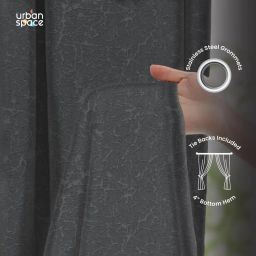 Urban Space Grey Polyester Window Curtain with Eyelets & Tieback - Set of 2 (5 ft) image 4