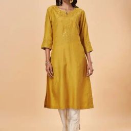 Marigold Lane Yellow Embroidered Straight Kurta-image-44