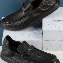 Mochi Men's Black Casual Loafers-image-80