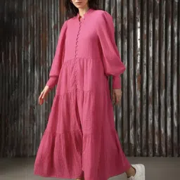 High Star Pink Cotton Relaxed Fit Maxi Dress-image-58
