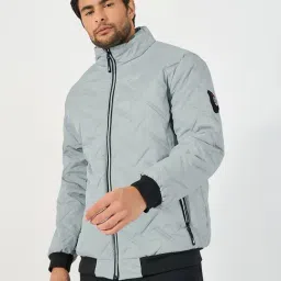 Styli Grey Polyester Stand Collar Printed Jackets-image-57