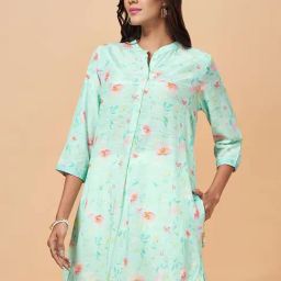 Marigold Lane Aqua Blue Cotton Floral Print A Line Kurti-image-31