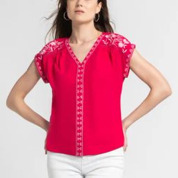 SHAYE Pink & White Embroidered Top-picture-26