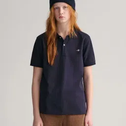 Gant Unisex Blue Solid Collared Short Sleeves Polo T-Shirt-image-89