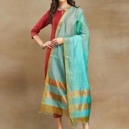 Fabindia Sea Green Woven Pattern Dupatta-picture-18
