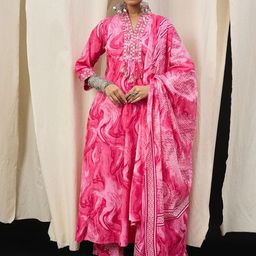 Anouk Women Floral Embroidered Beads and Stones Pure Cotton Kurta with Trousers & Dupatta-39