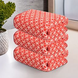 Kuber Industries Red & White 3 Pcs Printed Microfiber 280 GSM Ultra Absorbent Face Towels-29