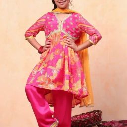 Biba Girls Pink Printed Kurta set-image-29