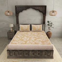 JaipurFabric Yellow Pure Cotton 180 TC Double Bedsheet with 2 Pillow Covers-image-57