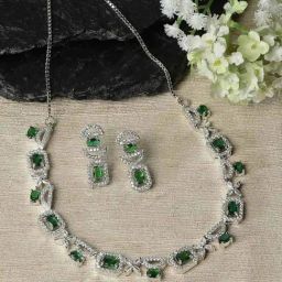 Zeneme Rhodium Plated AD Studded Jewellery Set-image-49