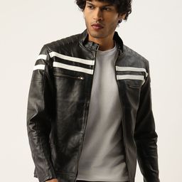 Leather Retail Men Striped Lightweight Biker Jacket-picture-19