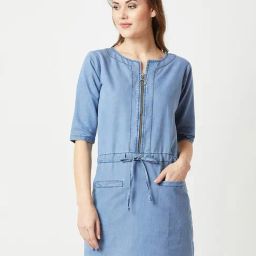 Miss Chase Light Blue Denim Relaxed Fit Shift Dress-picture-27