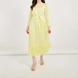 Styli Yellow Stripes A Line Dress-image-60