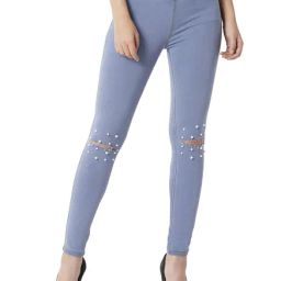 Miss Chase Blue Cotton Super Skinny Fit Jeggings-image-82