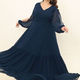 Swadeshi Shringaar V-Neck Georgette Fit and Flare Maxi Dress-image-8