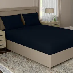 home expressions Navy Blue King 500 TC Cotton Bedsheet Set -1.3716m X 2.2352m-picture-15