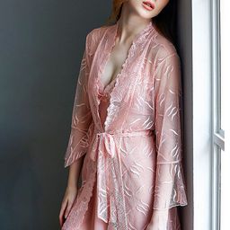 LULU & SKY Laced Baby Dolls With Robe-image-3