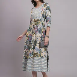 Jaipur Kurti Women Floral Embroidered A-Line Midi Dress-image-76