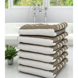 Athom Living 100% Premium Cotton Bath Towel Diamond Flower Print Pack Of 6 - Grey-image-68