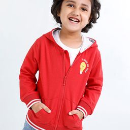 Babyhug Full Sleeves Knit Hooded Sweatshirt Text & Bulb Print - Red-image-82