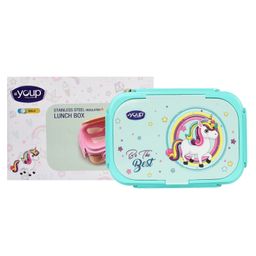 YOUP Stainless Steel Insulated Unicorn Theme Lunch Box With Fork & Spoon - Sea Green-3
