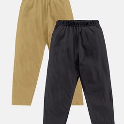 Kiddopanti Pack Of 2 Solid Pajama With Single Pocket - Khaki Brown & Jet Black-image-78