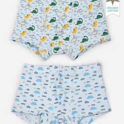 Keebee Organics Pack Of 2 Paper Dinosaurs & Clouds Organic Cotton Boxer Briefs - Blue-image-90