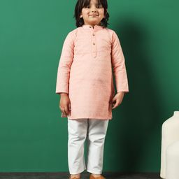 READIPRINT Cotton Full Sleeves Abstract  Embroidered  Kurta And Pyjama -  Peach-picture-44