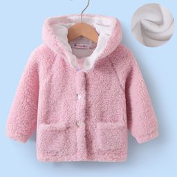Kookie Kids Full Raglan Sleeves Hooded Fur Winter Jacket with Pockets Detailing - Pink-image-54