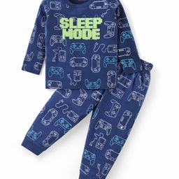Babyhug Cotton Knit Full Sleeves Night Suit With Gaming Theme Print - Navy-picture-23