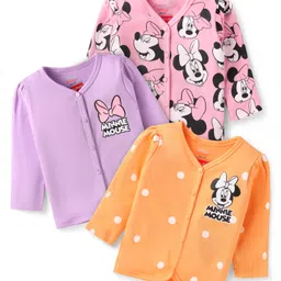 Babyhug Disney Interlock Knit Full Sleeves Jhablas with Minnie Mouse Graphics Pack of 3 - Orange Pink & Lilac-picture-25