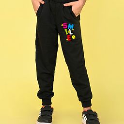NUSYL Cotton Blend Full Length Smile Text Printed Joggers - Black-12