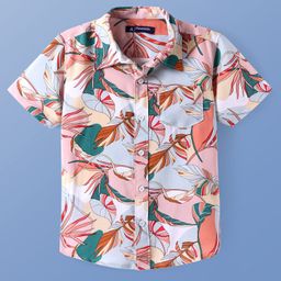 Pine Kids Woven Half Sleeves Tropical Theme Printed Shirt - Pink & Light Blue-image-60
