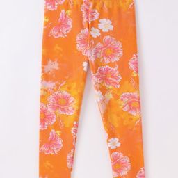 CrayonFlakes Floral Printed Leggings - Orange-image-4